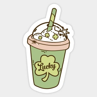 Lucky Cup Of Coffee Latte St Patricks Day Shamrock Clover Sticker